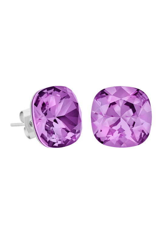 Front Image of Facet Cushion | Womens | Earrings | Stainless Steel | silver | purple Stone | Fashion Jewelry | JS.0054 | Jowissa | Austrian Crystal