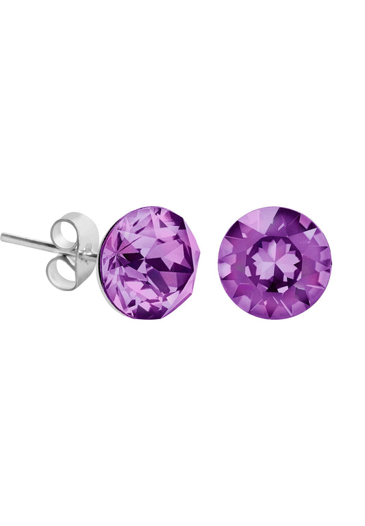 Front Image of Facet Brilliant | Womens | Earrings | Stainless Steel | silver | purple Stone | Fashion Jewelry | JS.0061 | Jowissa | Austrian Crystal