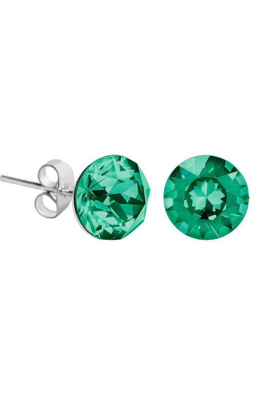 Front Image of Facet Brilliant | Womens | Earrings | Stainless Steel | silver | green Stone | Fashion Jewelry | JS.0062 | Jowissa | Austrian Crystal