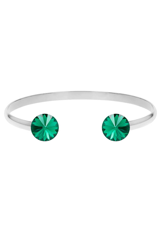 Front Image of Facet Pyramid | Womens | Bracelet | Stainless Steel | silver | green Stone | Fashion Jewelry | JS.0066.L | Jowissa | Austrian Crystal