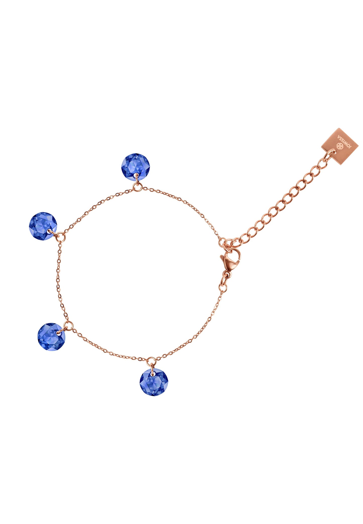 Front Image of Facet Brilliant | Womens | Bracelet | Stainless Steel | rose-gold | blue Stone | Fashion Jewelry | JS.0074 | Jowissa | Austrian Crystal