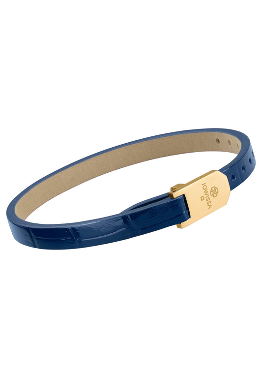 Front Image of Glossy Croco Leather Strap | Womens | Leather Wristband | gold | blue | Fashion Jewelry | JS.0112 | Jowissa | 