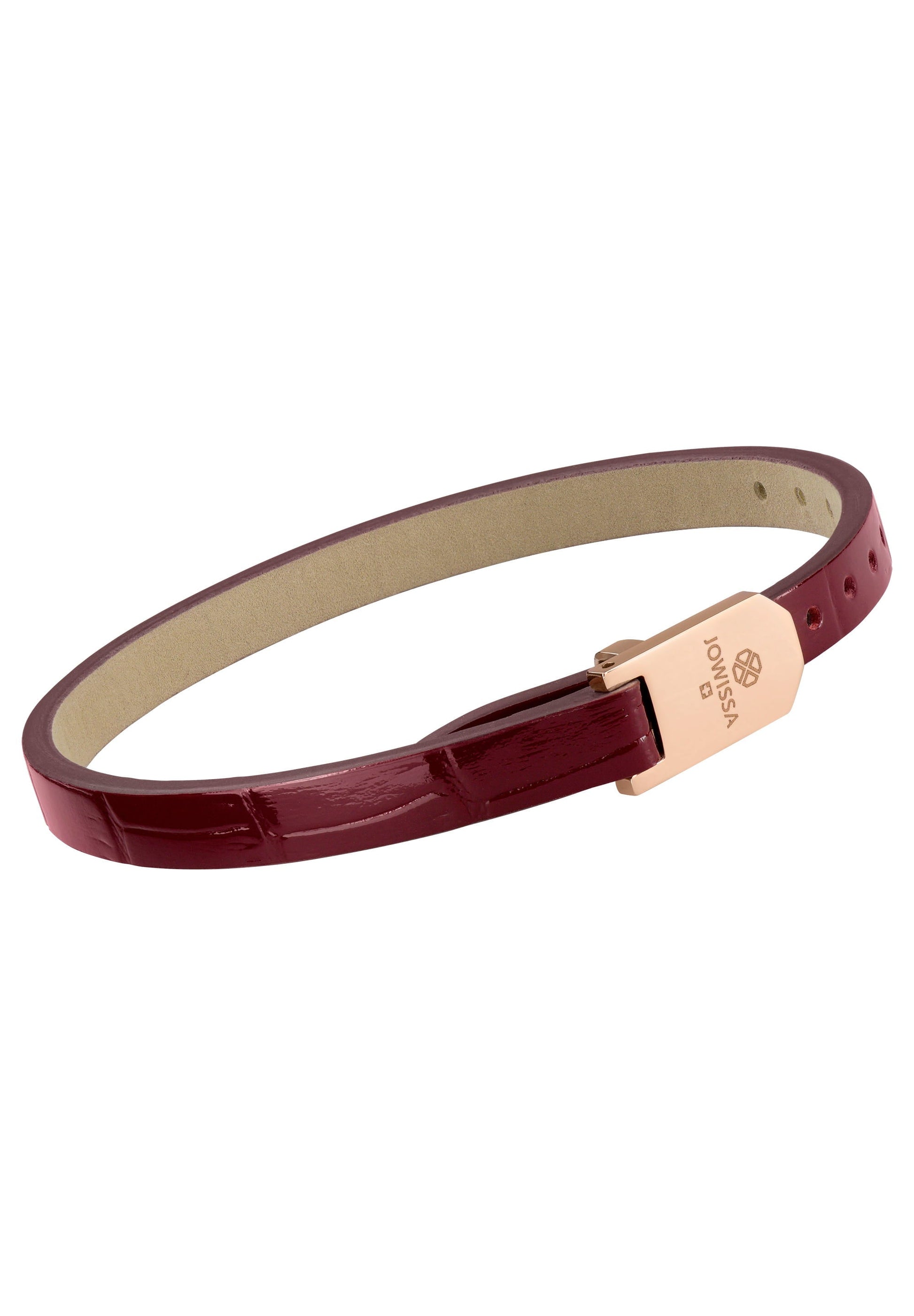 Front Image of Glossy Croco Leather Strap | Womens | Leather Wristband | rose-gold | bordeaux | Fashion Jewelry | JS.0118 | Jowissa | 