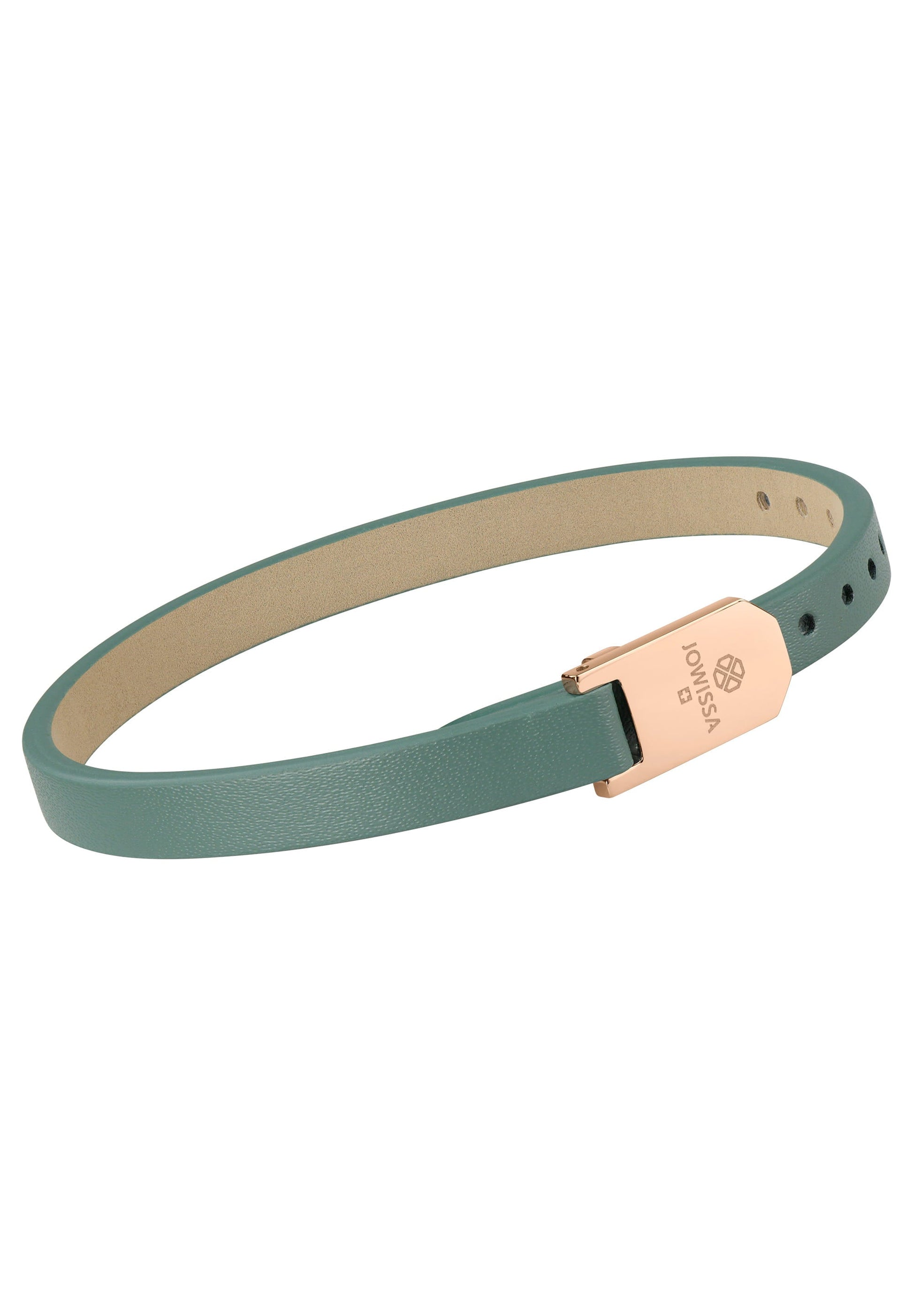 Front Image of Matt Plain Leather Strap | Womens | Leather Wristband | rose-gold | green | Fashion Jewelry | JS.0136 | Jowissa | 