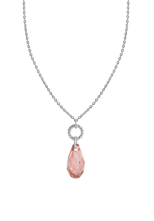 Front Image of Facet Briolette | Womens | Necklace | Stainless Steel | pink | silver Stone | Fashion Jewelry | JS.0194 | Jowissa | Austrian Crystal