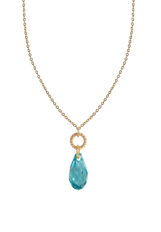 Front Image of Facet Briolette | Womens | Necklace | Stainless Steel | light-blue | gold Stone | Fashion Jewelry | JS.0195 | Jowissa | Austrian Crystal