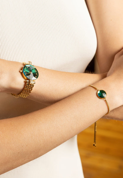 Colored stones Jewelry by Jowissa a green accessory bracelet that fits perfectly with a green women watch. Jowissa swiss made.