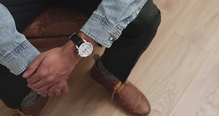 Swiss mens watch made in switzerland - watch with black strap and white dial 