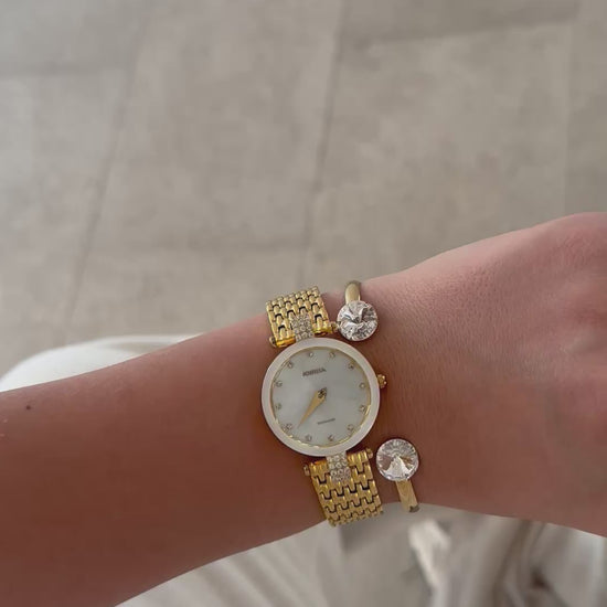 J5.633.M Swiss Ladies watch for women - swiss made watch with gold strap and white dial 