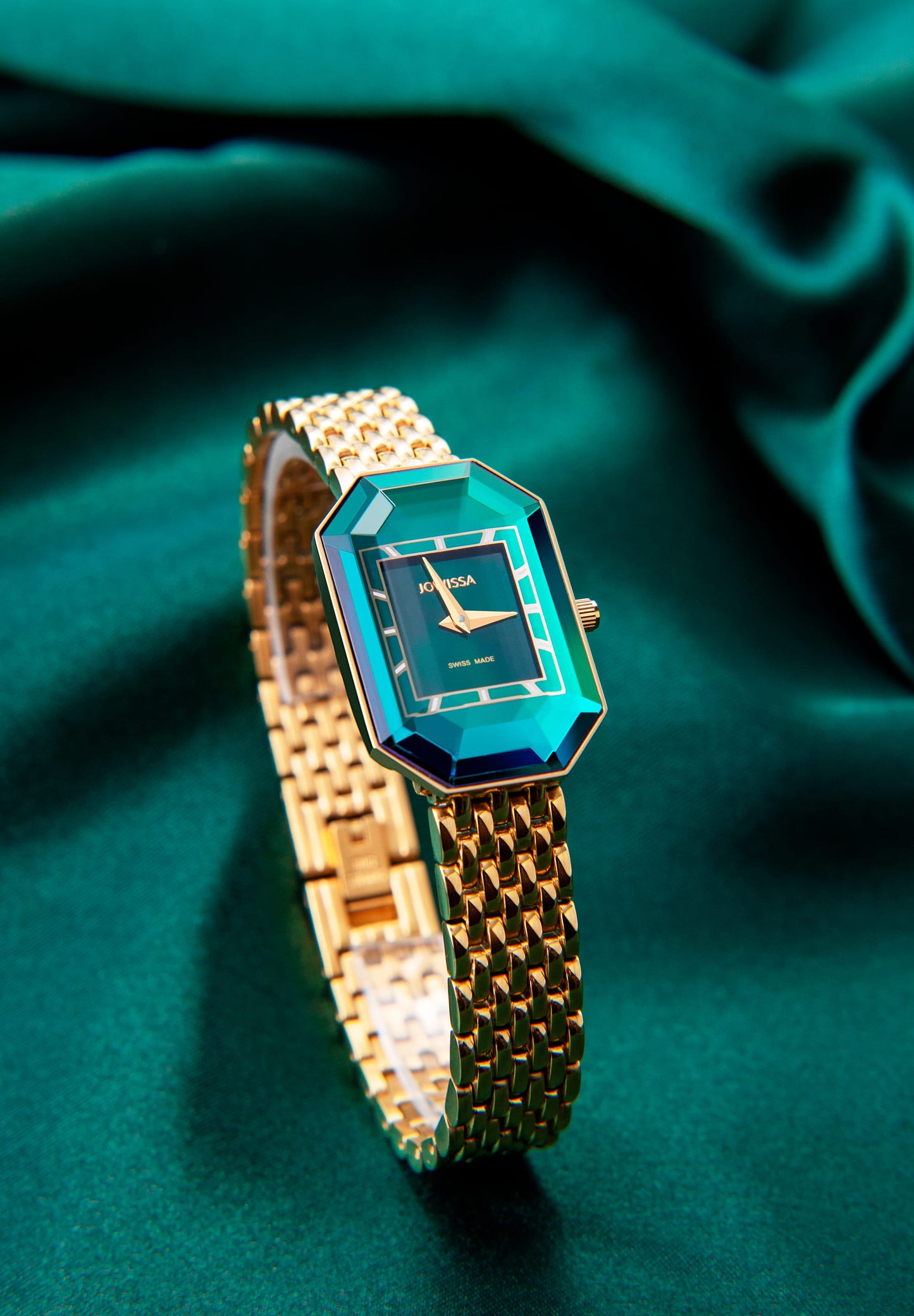 Swiss ladies watch with green dial and gold strap - all swiss made watch for ladies